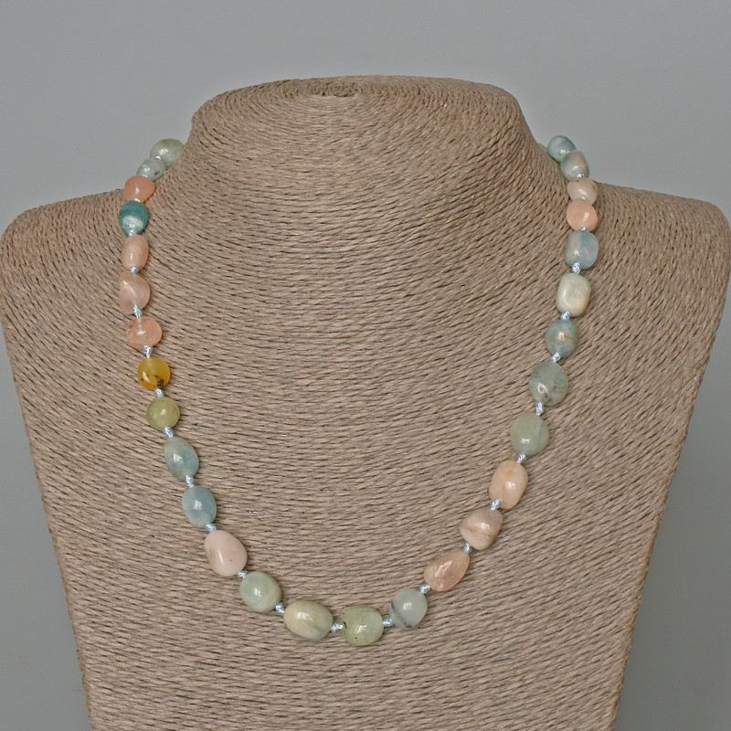 Morganite Necklace, Natural Stone Tumbled Bead, Diameter 9x12mm+-, Length 49cm+