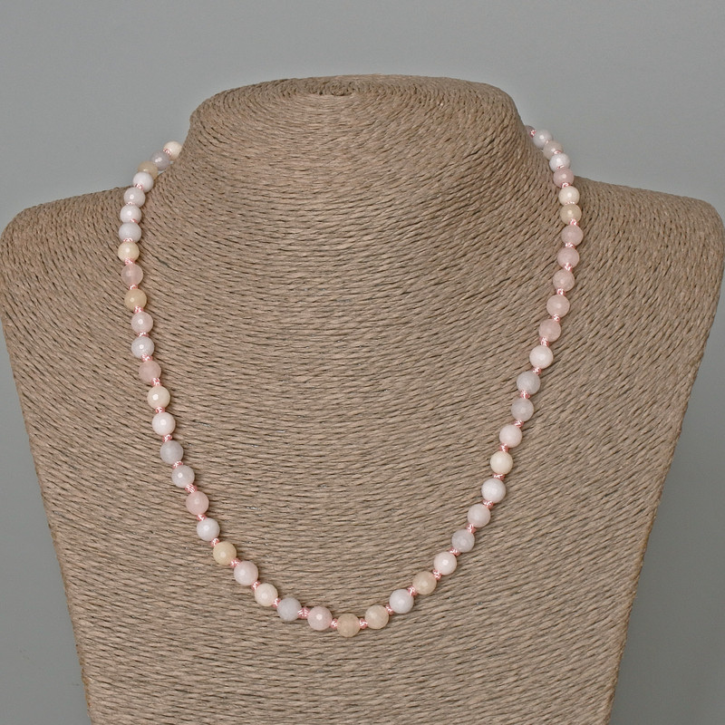 Morganite Necklace, Natural Stone Faceted Bead, Diameter 6mm+-, Length 48cm+