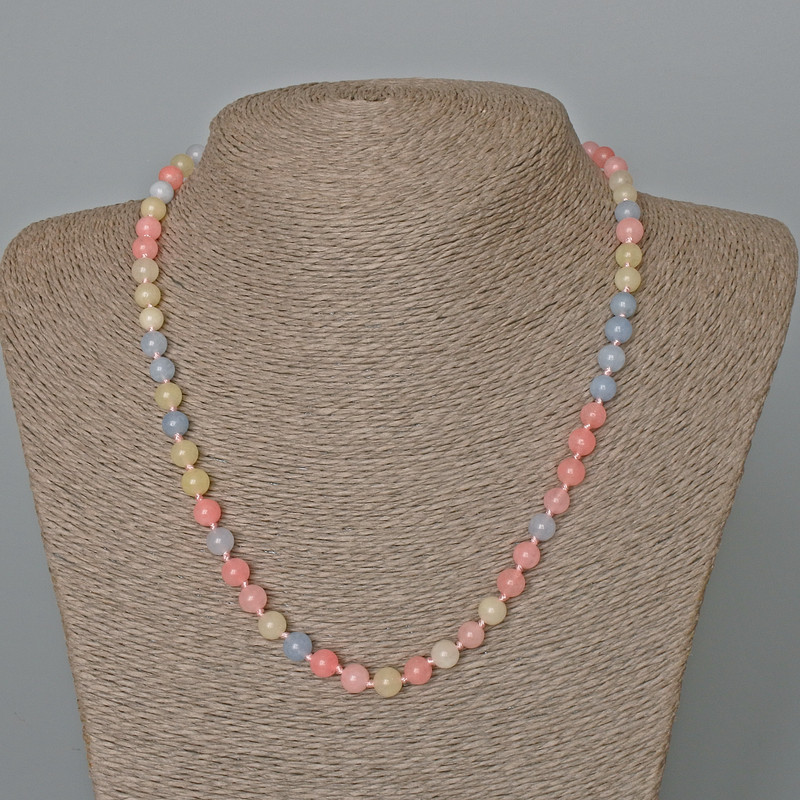 Morganite Necklace, Natural Stone Smooth Bead, Diameter 6mm+-, Length 49cm+