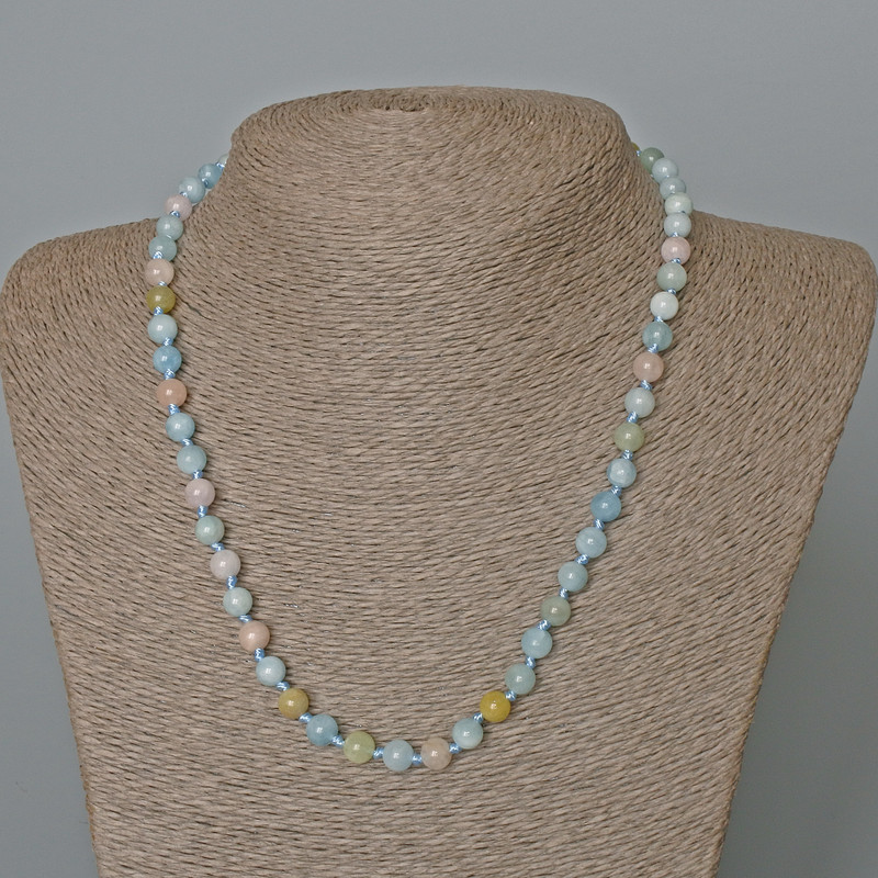 Morganite Necklace, Natural Stone Smooth Bead, Diameter 6mm+-, Length 49cm+