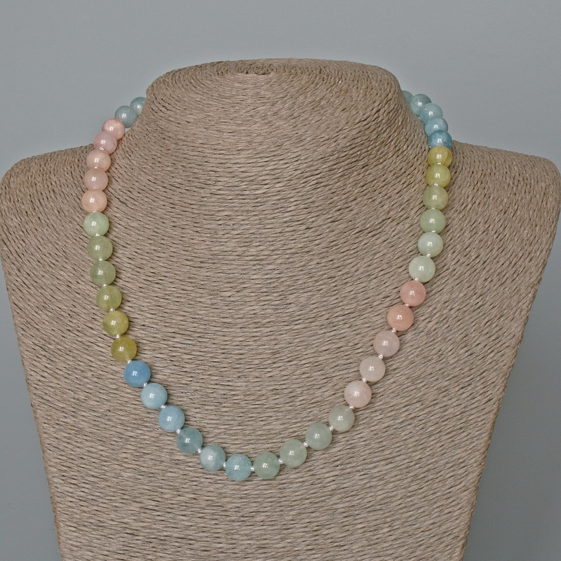Morganite Necklace, Natural Stone Smooth Bead, Diameter 8.5mm+-, Length 48cm+