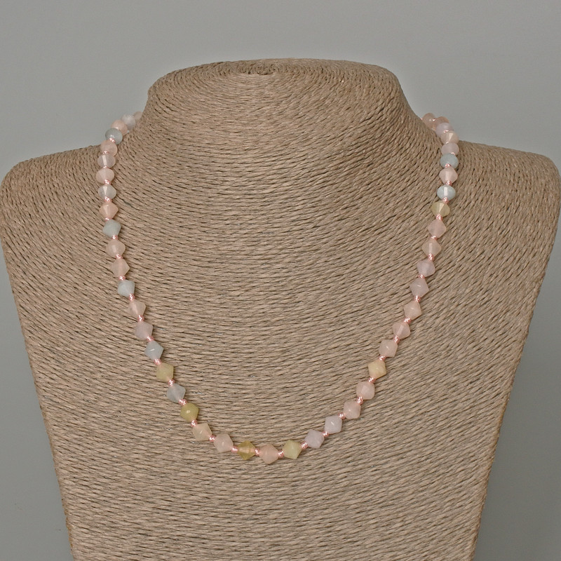 Morganite Necklace, Natural Stone Faceted Rhombus Bead, Diameter 6.5x6mm+-, Length 48cm+