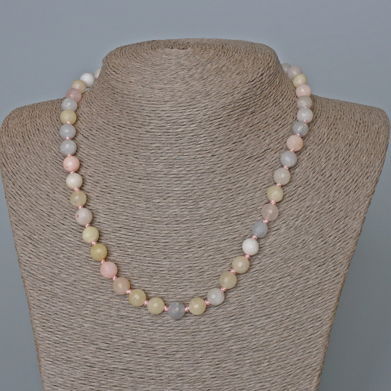 Morganite Necklace, Natural Stone Faceted Bead, Diameter 8mm+-, Length 47cm+