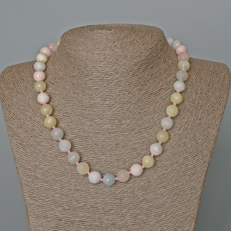 Morganite Necklace, Natural Stone Faceted Bead, Diameter 10mm+-, Length 47cm+