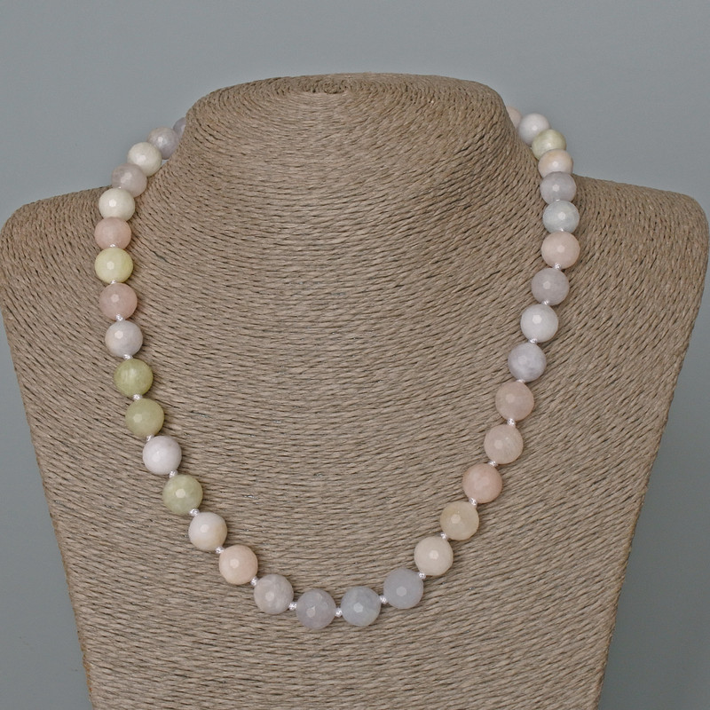 Morganite Necklace, Natural Stone Faceted Bead, Diameter 10mm+-, Length 49cm+