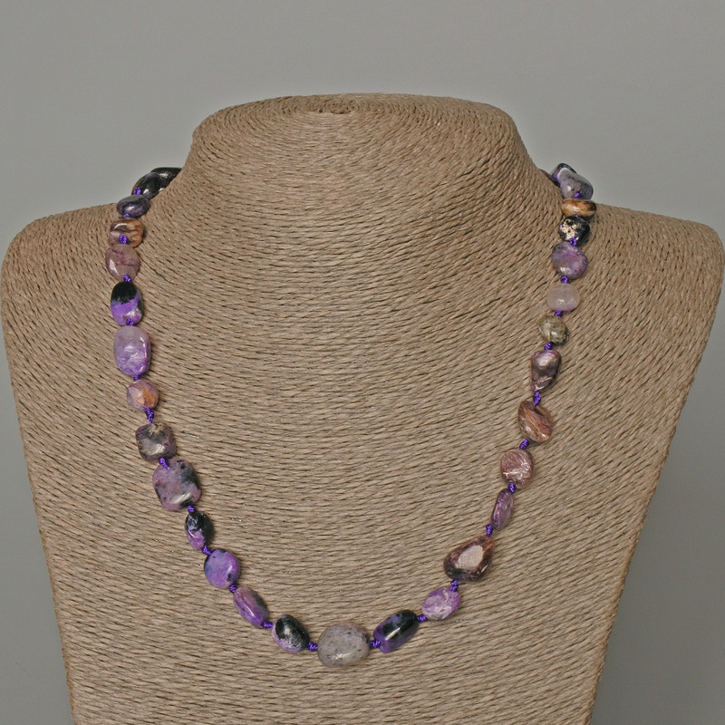 Charoite Necklace, Natural Stone Tumbled Bead, Diameter 10x12mm+/-, Length 50cm+