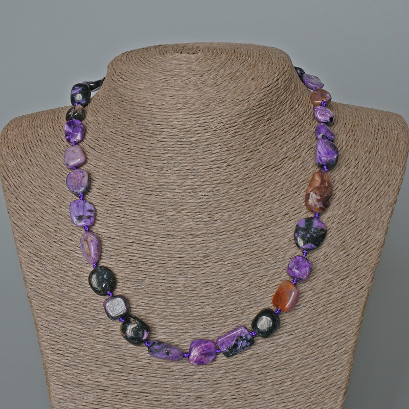 Charoite Necklace, natural stone tumbled, diameter 11x14mm+-, length 49cm+