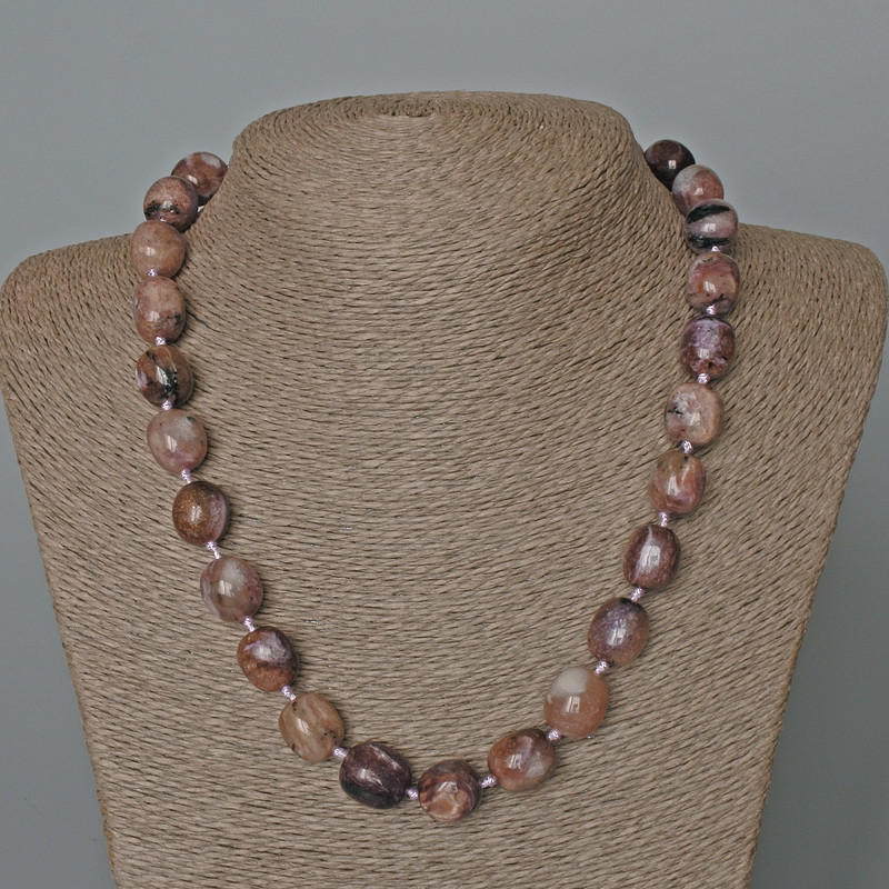 Charoite Necklace, natural stone tumbled, diameter 12x14mm+-, length 51cm+