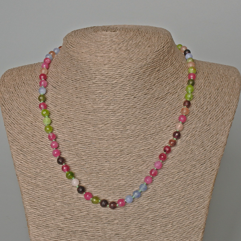 Assorted Necklace, natural stone faceted round bead, diameter 6mm+-, length 48cm+