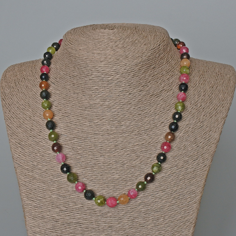 Tourmaline Necklace, natural stone faceted round bead, diameter 8mm+-, length 49cm+