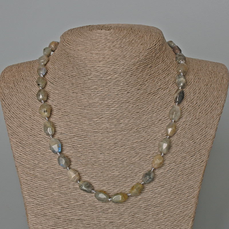 Labradorite Necklace, natural stone multi-faceted, diameter 9x12mm+-, length 50cm+