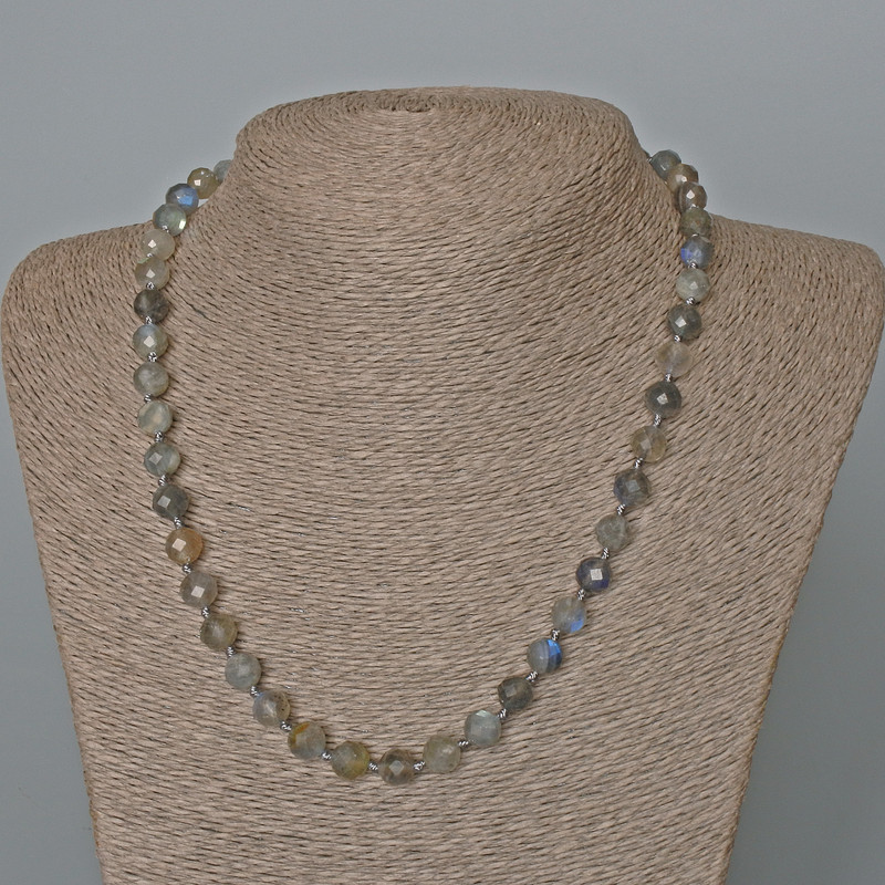 Labradorite Necklace, natural stone faceted round bead, diameter 8mm+-, length 49cm+