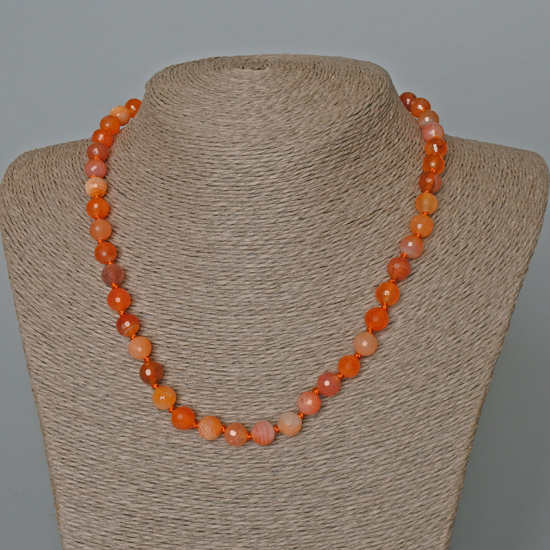 Carnelian Necklace, natural stone faceted round bead, diameter 8mm+-, length 50cm+