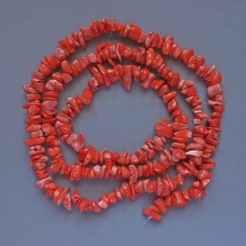 Beads Natural Carrot Coral Chips, Diameter 9x4mm+/-, Length 90cm +/- on Fishing Line