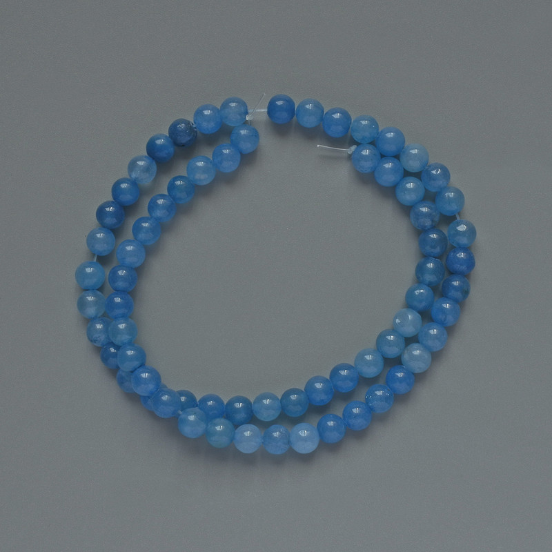 Aquamarine (Synthetic) Smooth Round Beads, diameter 6mm+/-, length 37cm+/- on fishing line