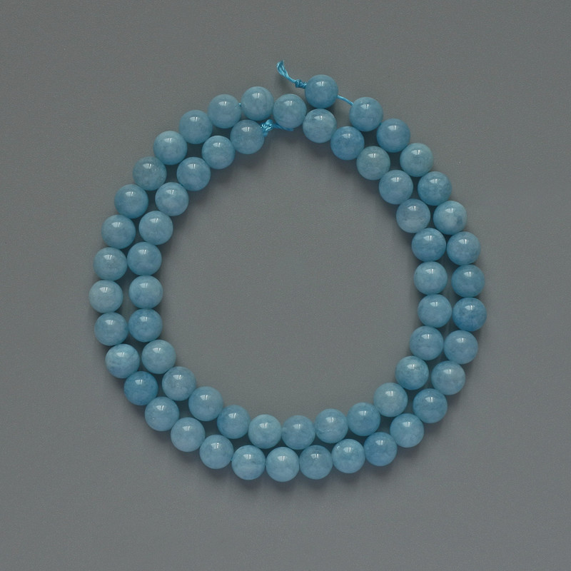 Aquamarine Smooth Round Beads, diameter 6.5mm+/-, length 38cm+/- on thread