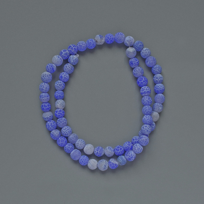 Frosted Agate Blue Smooth Round Beads, diameter 6mm+/-, length 35cm+/- on fishing line