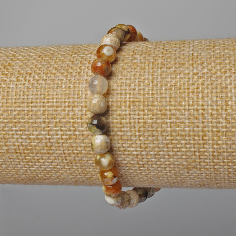 Yellow Agate Bracelet Smooth Ball, Diameter 6mm+/-, Length 18cm+/- (Stretch)