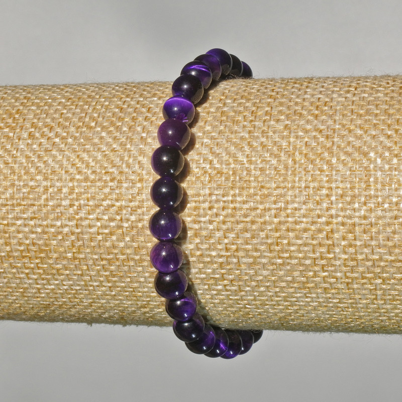Purple Cat's Eye Bracelet Natural Stone Smooth Ball, Diameter 6mm+/-, Length 18cm+/- (Stretch)