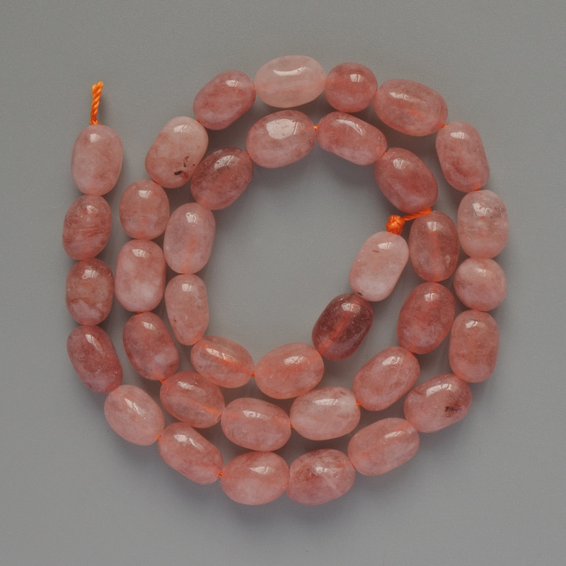 Strawberry Quartz Natural Stone Beads, tumbled, diameter 7x10.5mm +/-, length 38cm +/- on a strand