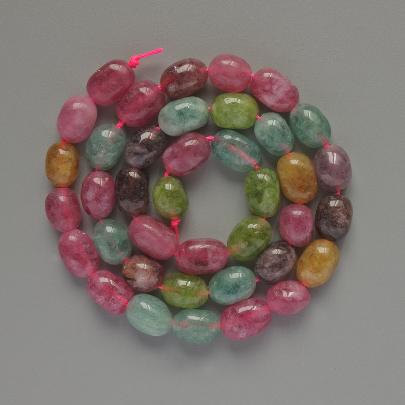 Tourmaline Natural Stone Beads, tumbled, diameter 7x10.5mm +/-, length 39cm +/- on a strand