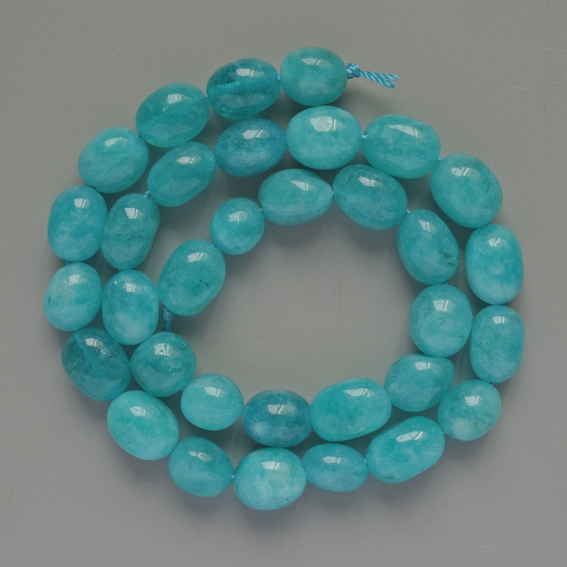 Aquamarine Natural Stone Beads, tumbled, diameter 9x12mm +/-, length 38cm +/- on a strand