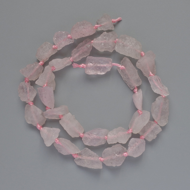 Rose Quartz Beads, natural raw tumbled stone, diameter from 8x10 to 12x17mm+/-, length 39cm +/- on a thread