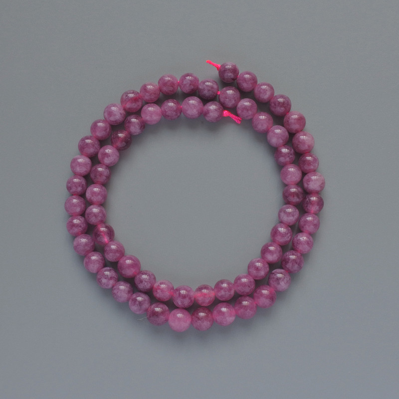 Tourmaline Rubellite Beads natural stone, smooth round, diameter 6mm+/-, length 39cm+/- on a thread
