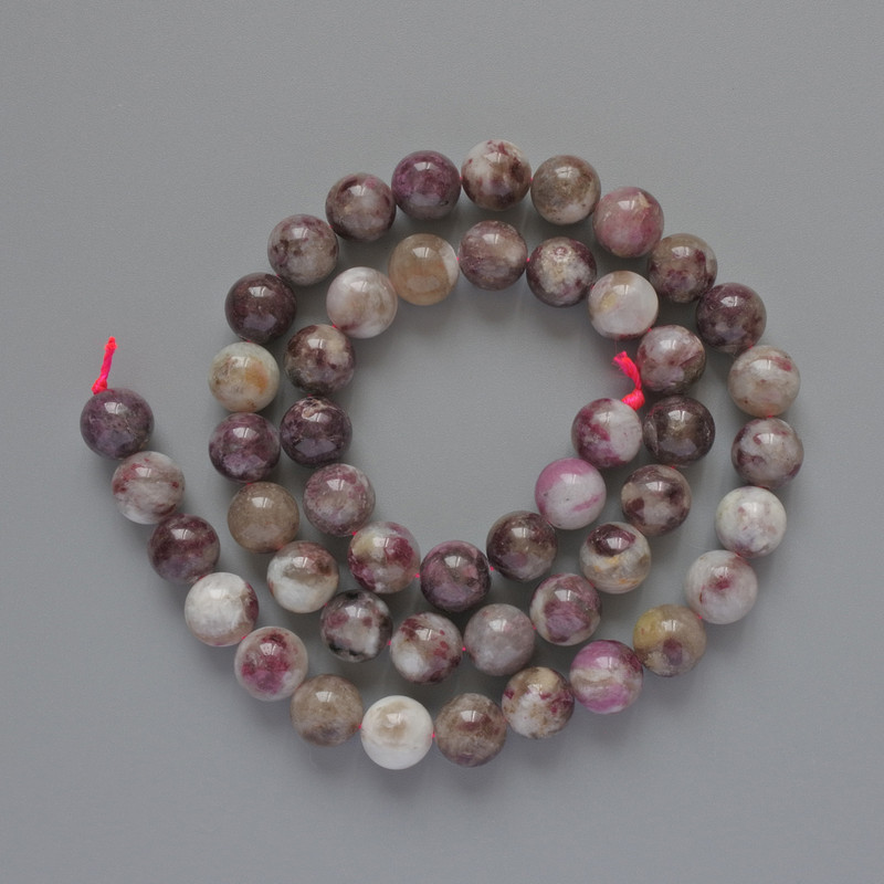 Beads Tourmaline Natural Stone Smooth Round, Diameter 8mm+-, Length 40cm+- on Thread