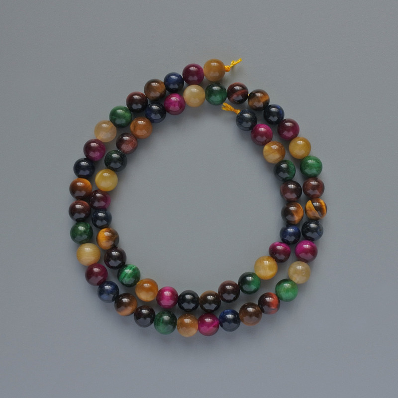 Beads Cat's Eye Assorted Natural Stone Smooth Round, Diameter 6mm+-, Length 38cm+- on Thread