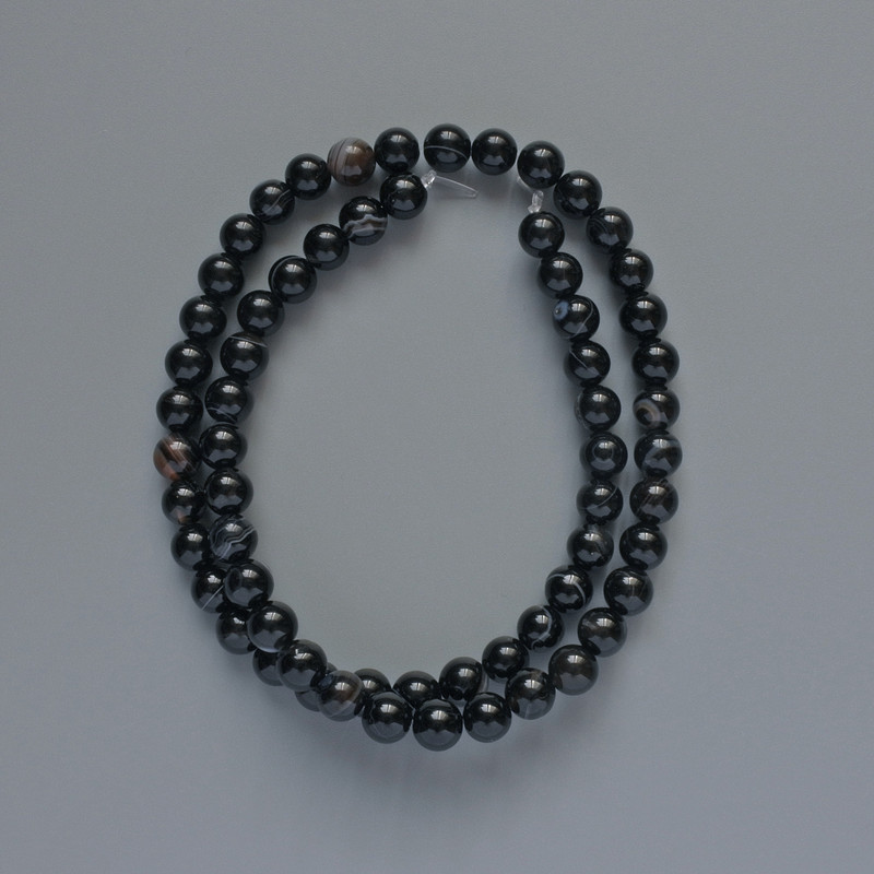 Beads Black Agate Natural Stone Smooth Round, Diameter 6mm+-, Length 37cm+- on Fishing Line