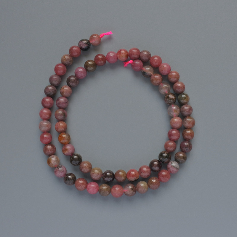 Rhodonite Beads, Natural Stone, Smooth Round, 6mm+/- Diameter, 38cm+/- Length, on a Thread