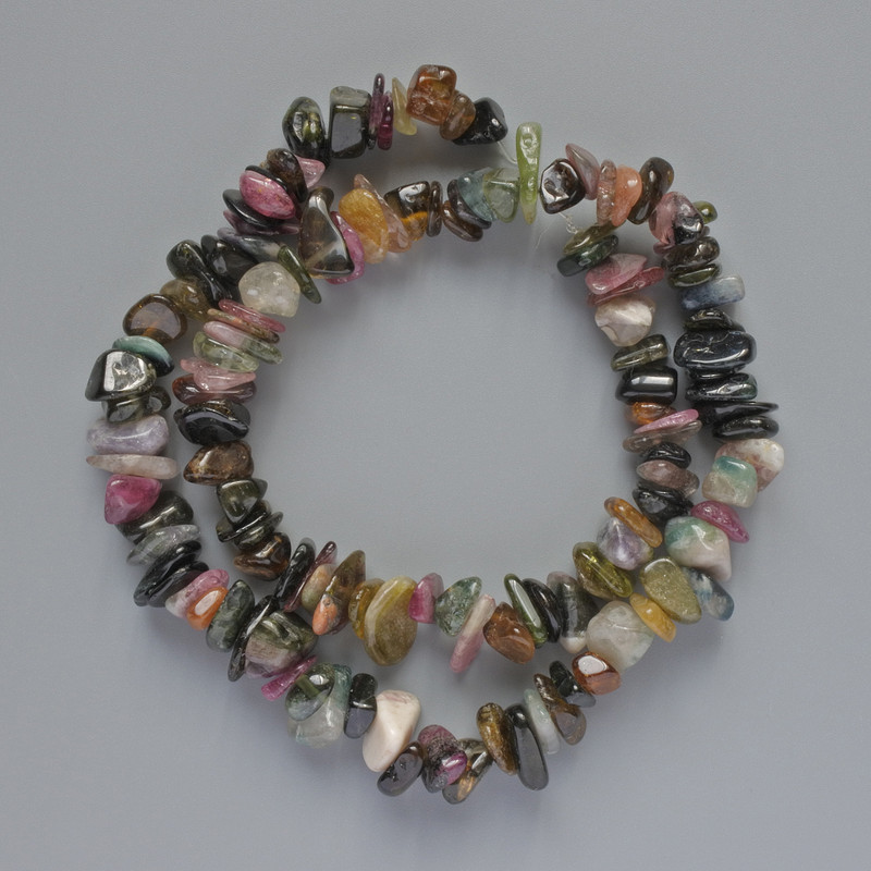 Tourmaline Beads, Natural Stone Chips, Diameter 9x3mm+/-, Length 40cm+/- on Fishing Line