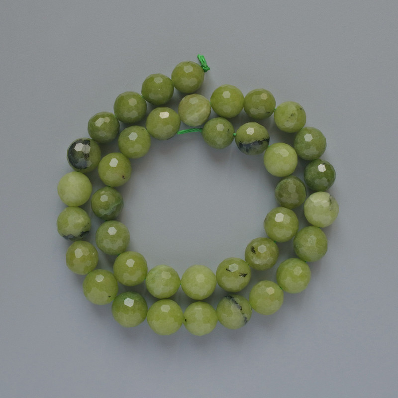 Canadian Jadeite Beads, Natural Stone Faceted Ball, Diameter 10mm+/-, Length 38cm+/- on a Thread