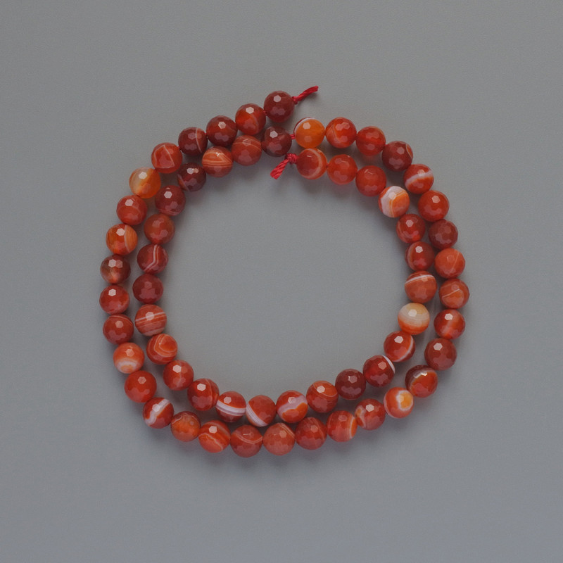 Orange Agate Beads, Natural Stone Faceted Ball, Diameter 6mm+/-, Length 35cm+/- on a Thread