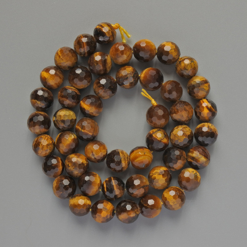 Beads Tiger's Eye Natural Stone Faceted Ball, Diameter 8mm+/-, Length 38cm +/- on Thread