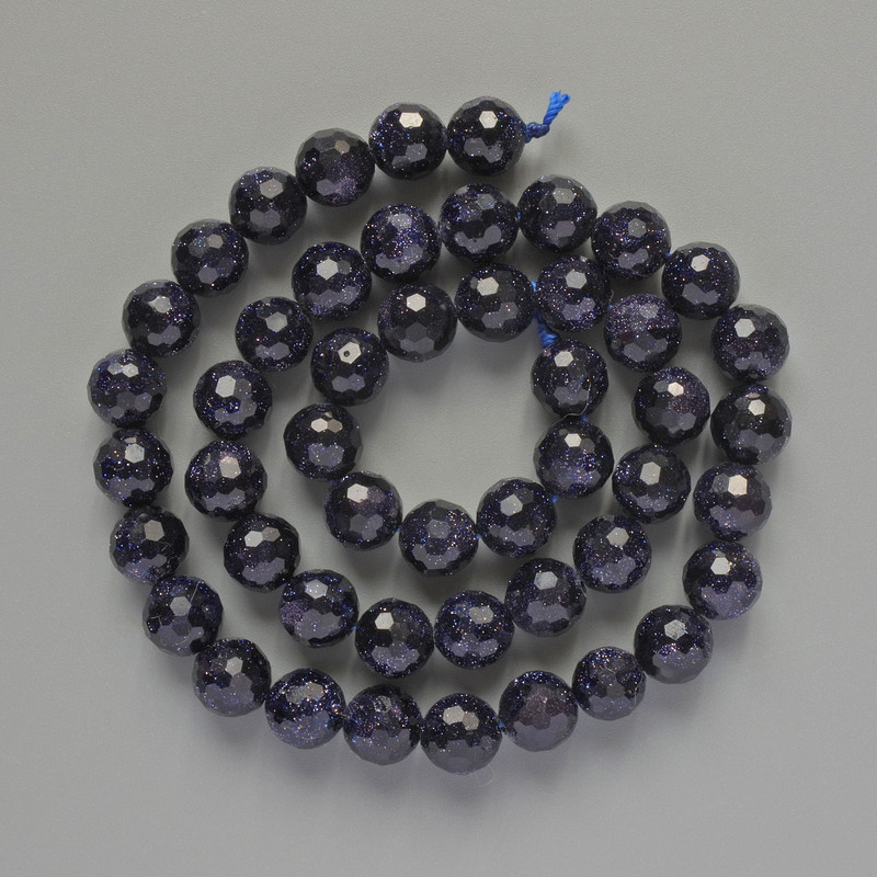 Beads Aventurine Cairo Night Synthetic Faceted Ball, Diameter 8mm+/-, Length 37cm +/- on Thread