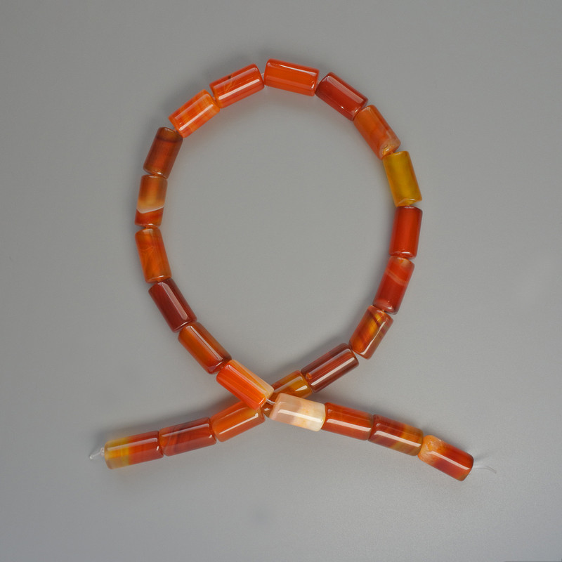 Beads Agate Orange Natural Stone Cylinder, Diameter 8x16mm+/-, Length 38cm +/- on Fishing Line