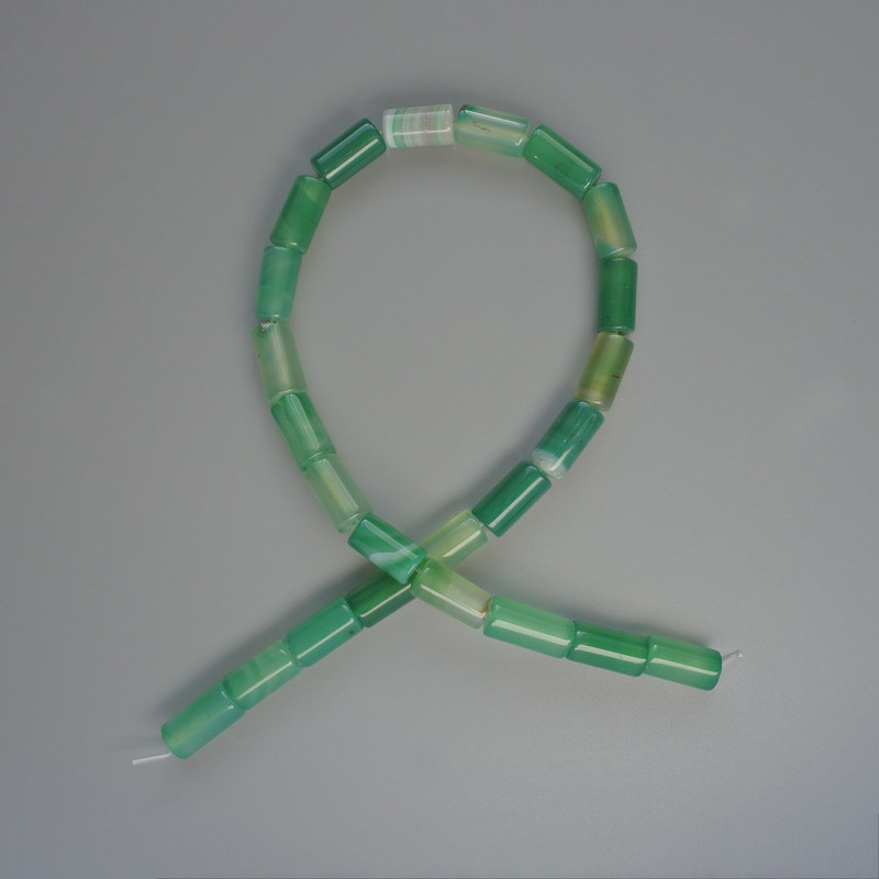 Beads Agate Lime Green Natural Stone Cylinder, Diameter 8x16mm+/-, Length 38cm +/- on Fishing Line
