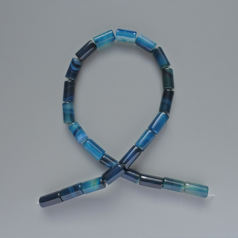 Beads Agate Blue Natural Stone Cylinder, Diameter 8x16mm+/-, Length 38cm +/- on Fishing Line