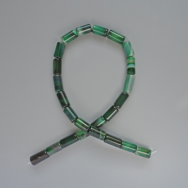 Beads Agate Green Natural Stone Cylinder, Diameter 8x16mm+/-, Length 38cm +/- on Fishing Line