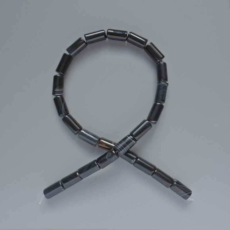 Beads Agate Black Natural Stone Cylinder, Diameter 8x16mm+/-, Length 38cm +/- on Fishing Line