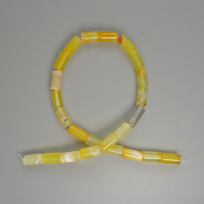 Beads Agate Yellow Natural Stone Cylinder, Diameter 8x16mm+/-, Length 38cm +/- on Fishing Line