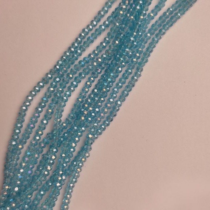 Czech Crystal Beads on Fishing Line, Petrol Blue Faceted Rondelle, diameter 3.5x2.5mm+/-, length 38cm+