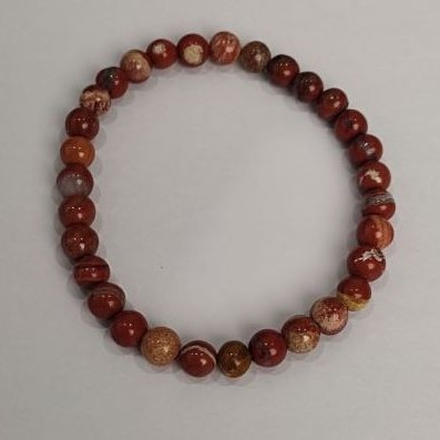 Red Jasper Bracelet, natural stone, smooth round beads, diameter 6(+/-)mm, length 18cm (stretch)