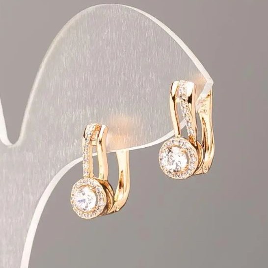 Xuping Earrings 18K Gold Plated with White Crystals, diameter 15x6.5mm+