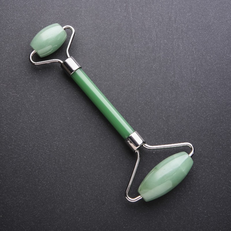 Natural Jade Stone Massager, 14cm Length, Silver-Tone Metal