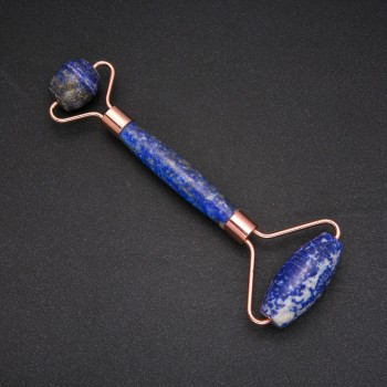 Double-Sided Lapis Lazuli Stone Massager, 14.5cm Length, Gold-Tone Metal