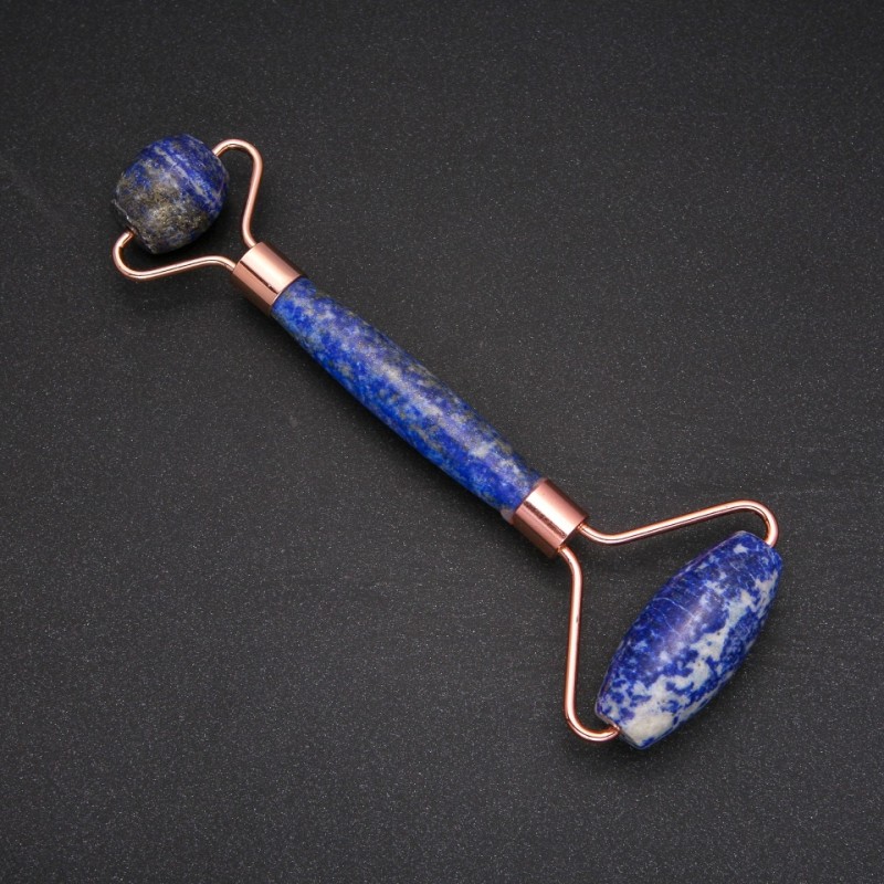 Double-Sided Lapis Lazuli Stone Massager, 14.5cm Length, Gold-Tone Metal