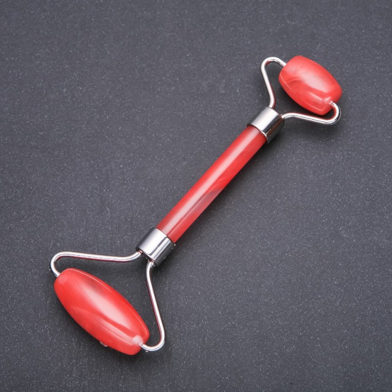Double-Sided Tourmaline Stone Massager, 14.5cm Length, Silver-Tone Metal